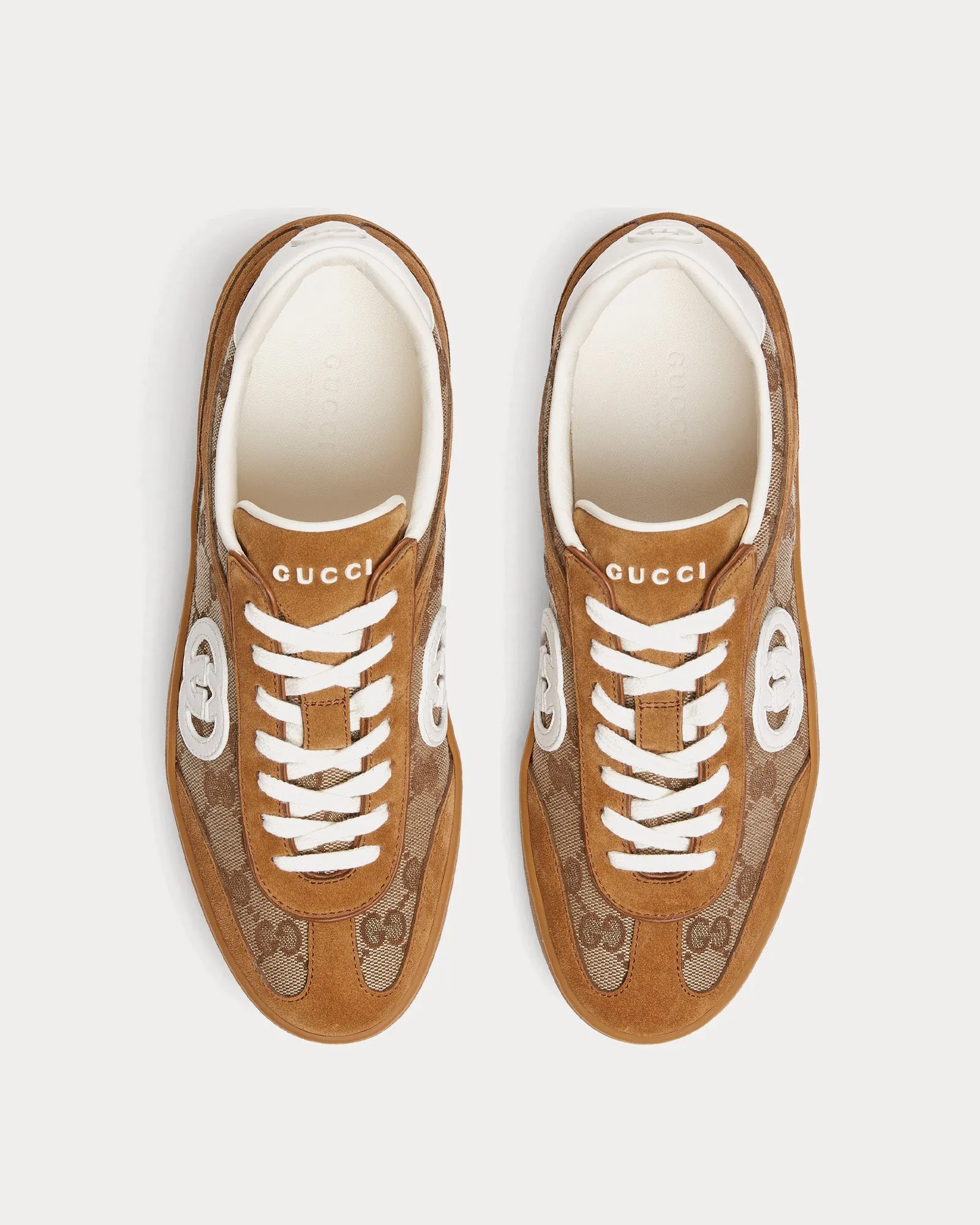 Interlocking G Suede with GG Canvas Brown Low Top Sneakers