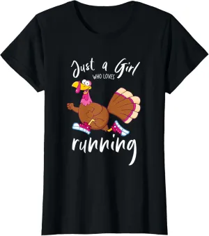 Just a Girl Who Loves Running Cute Thanksgiving Turkey Trot T-Shirt