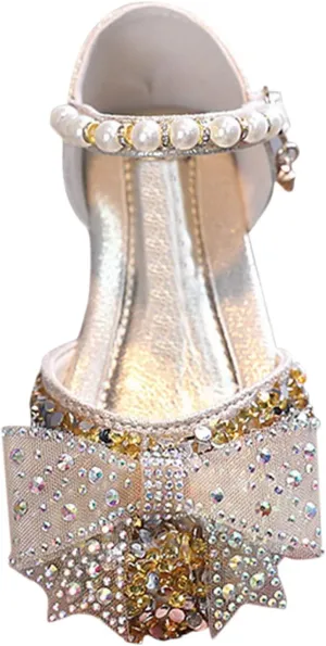Kids Girls Dress Shoes Glitter Sequins Princess Sandals Low Heels Mary Jane Party Dance Shoes Rhinestone Sandals
