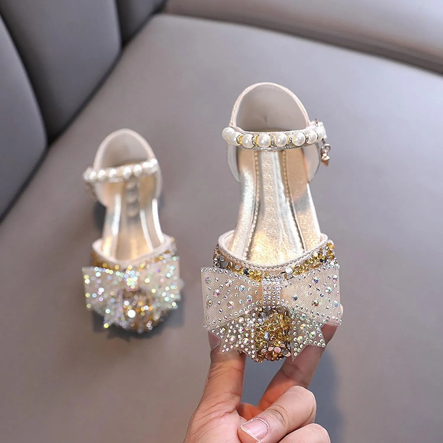 Kids Girls Dress Shoes Glitter Sequins Princess Sandals Low Heels Mary Jane Party Dance Shoes Rhinestone Sandals