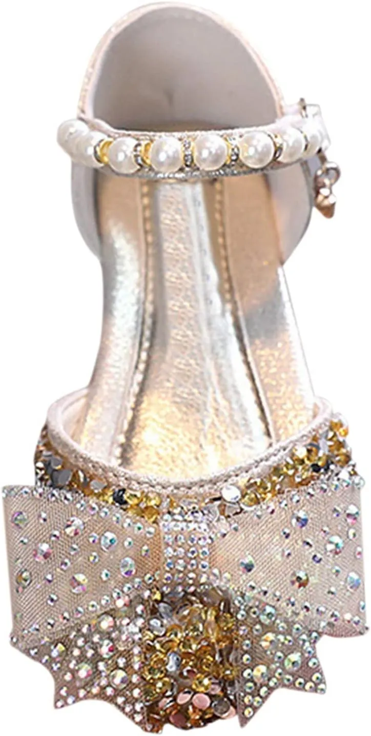 Kids Girls Dress Shoes Glitter Sequins Princess Sandals Low Heels Mary Jane Party Dance Shoes Rhinestone Sandals