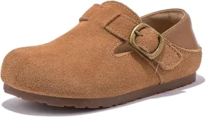 Kids Suede Clog Slippers  Unisex Closed-Toe Slip-On Shoes with Adjustable Buckle  Anti-Slip Lightweight Indoor Outdoor House Shoes for Boys and Girls