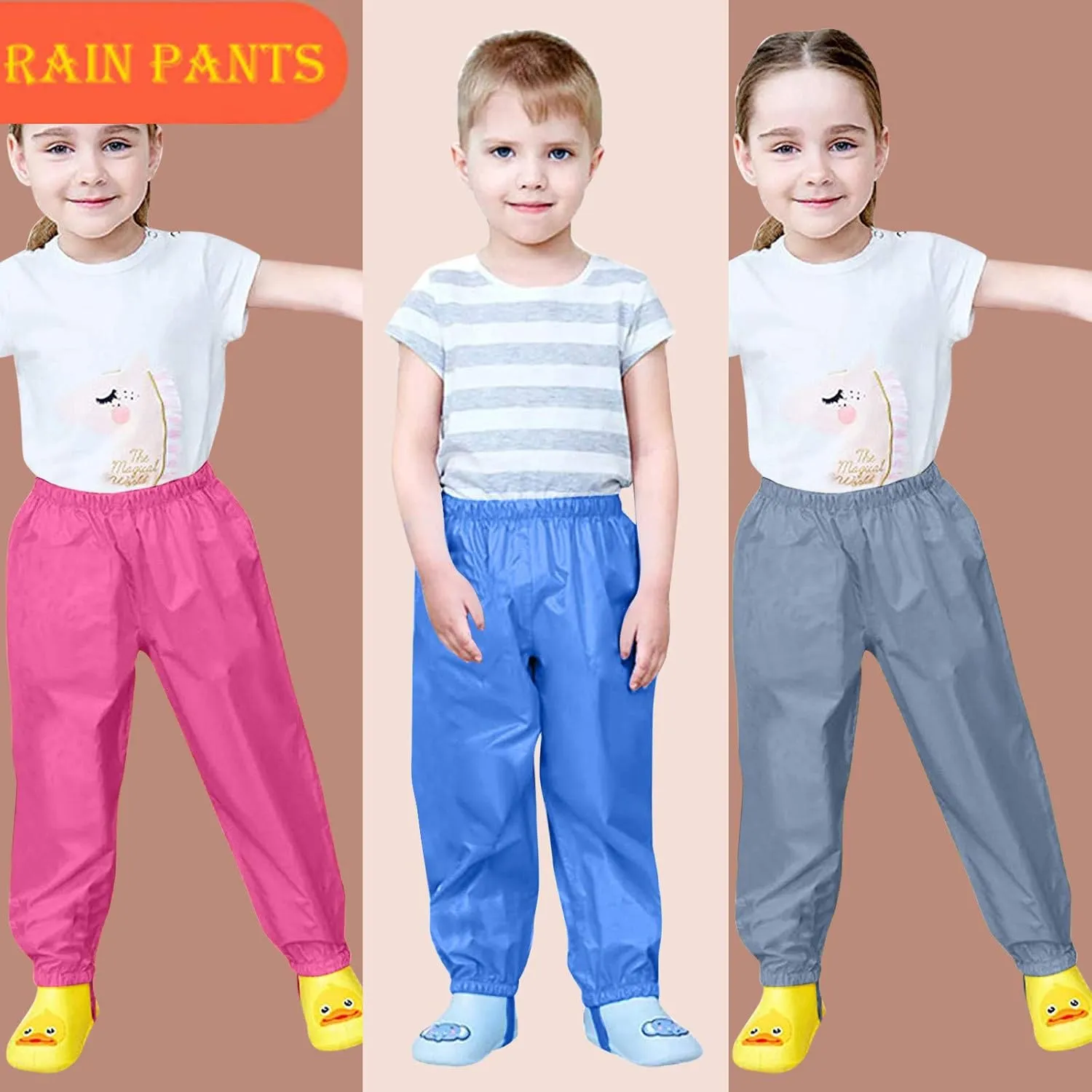 Kids Waterproof Rain Pant Outdoor Lightweight Cozy Rainwear Waterproof Rain Pants for Toddlers Kids