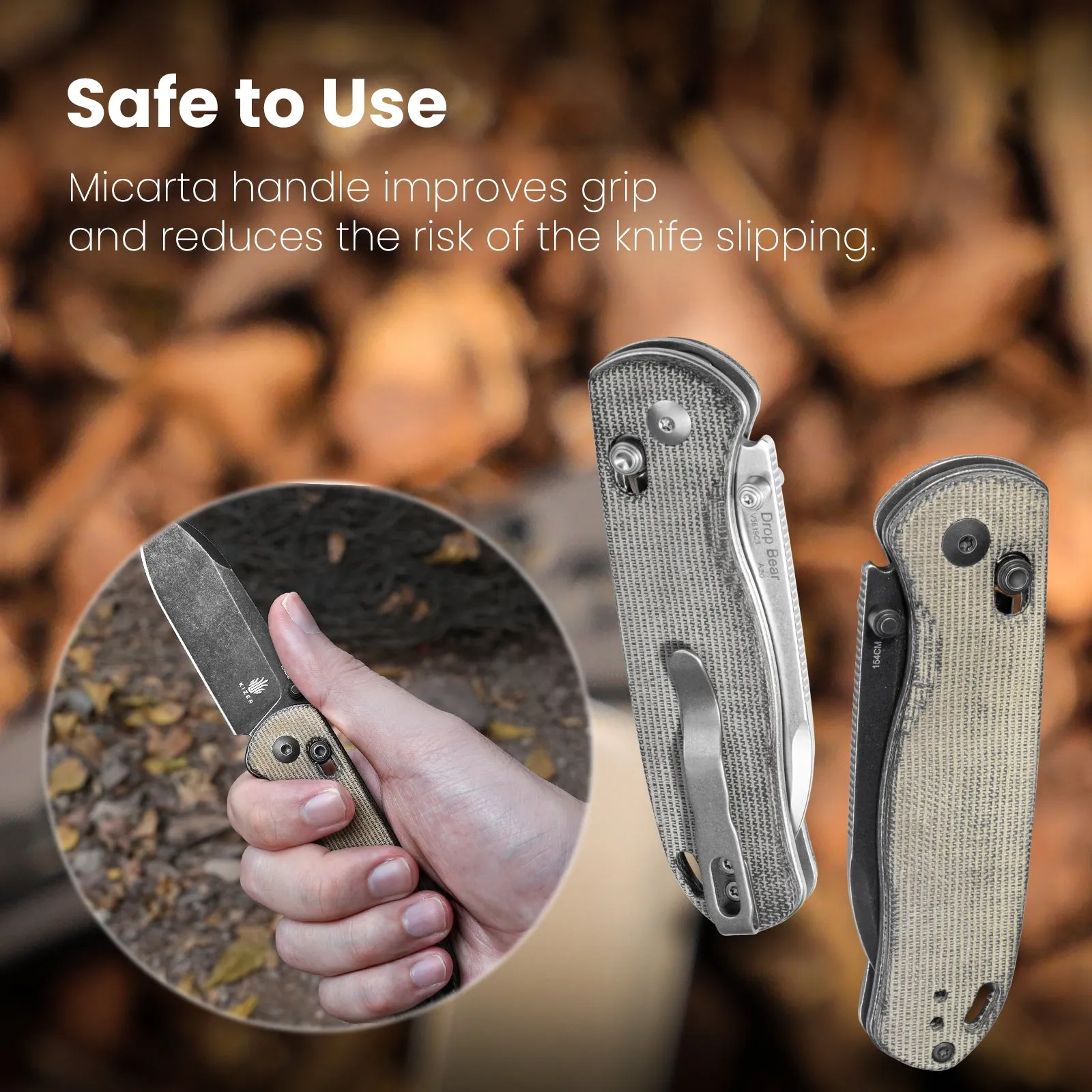 Kizer Drop Bear 154CM Blade Micarta Handle V3619C3 (2.99 Stonewashed)