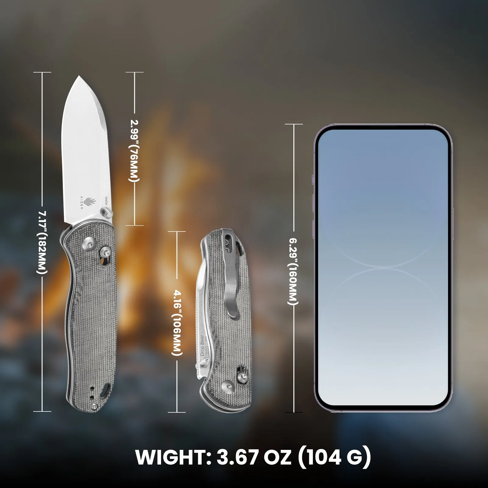 Kizer Drop Bear 154CM Blade Micarta Handle V3619C3 (2.99 Stonewashed)