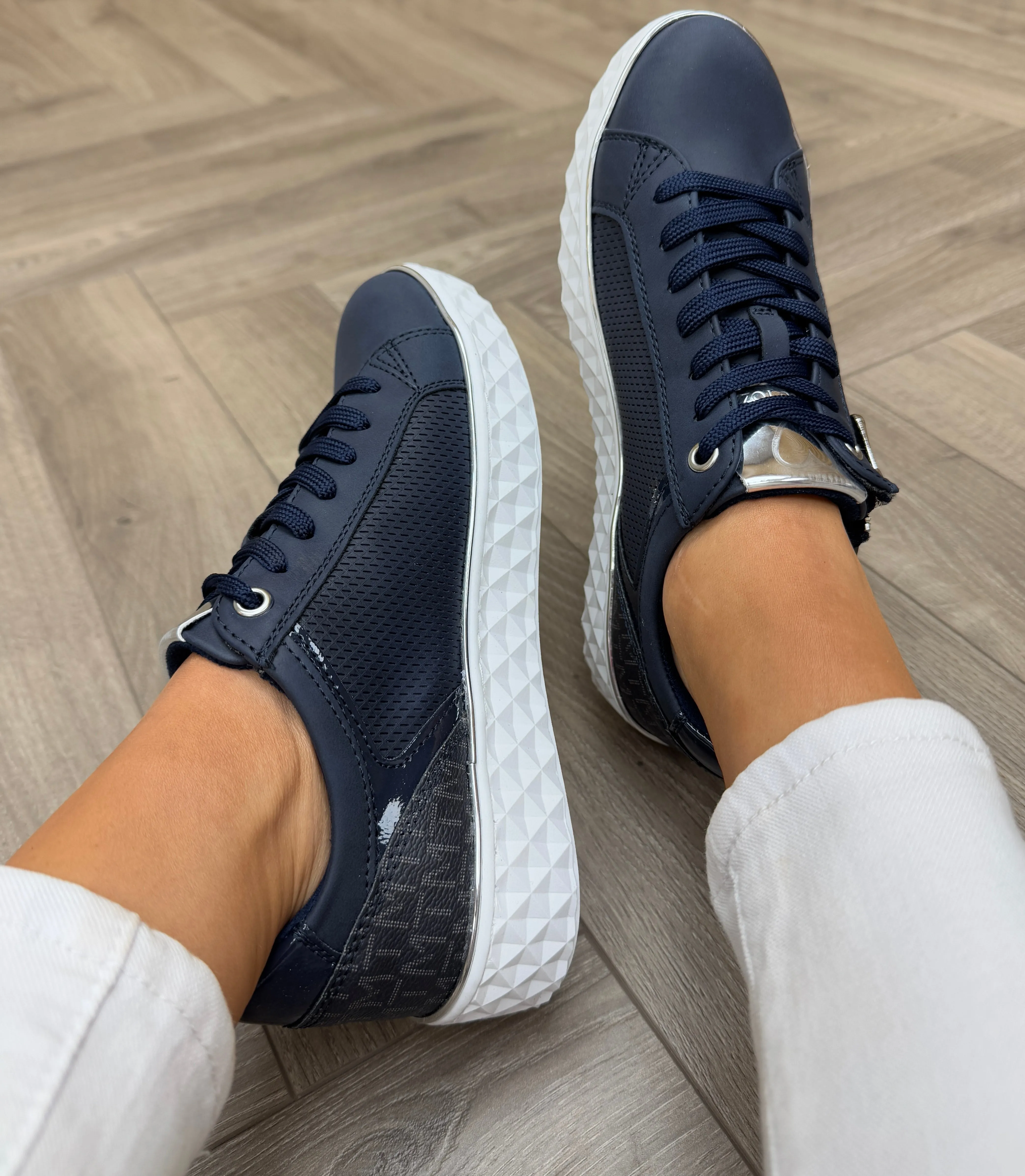 Marco Tozzi (SS25) Trainer with Side Zip 23709 - Navy Comb (MT20)