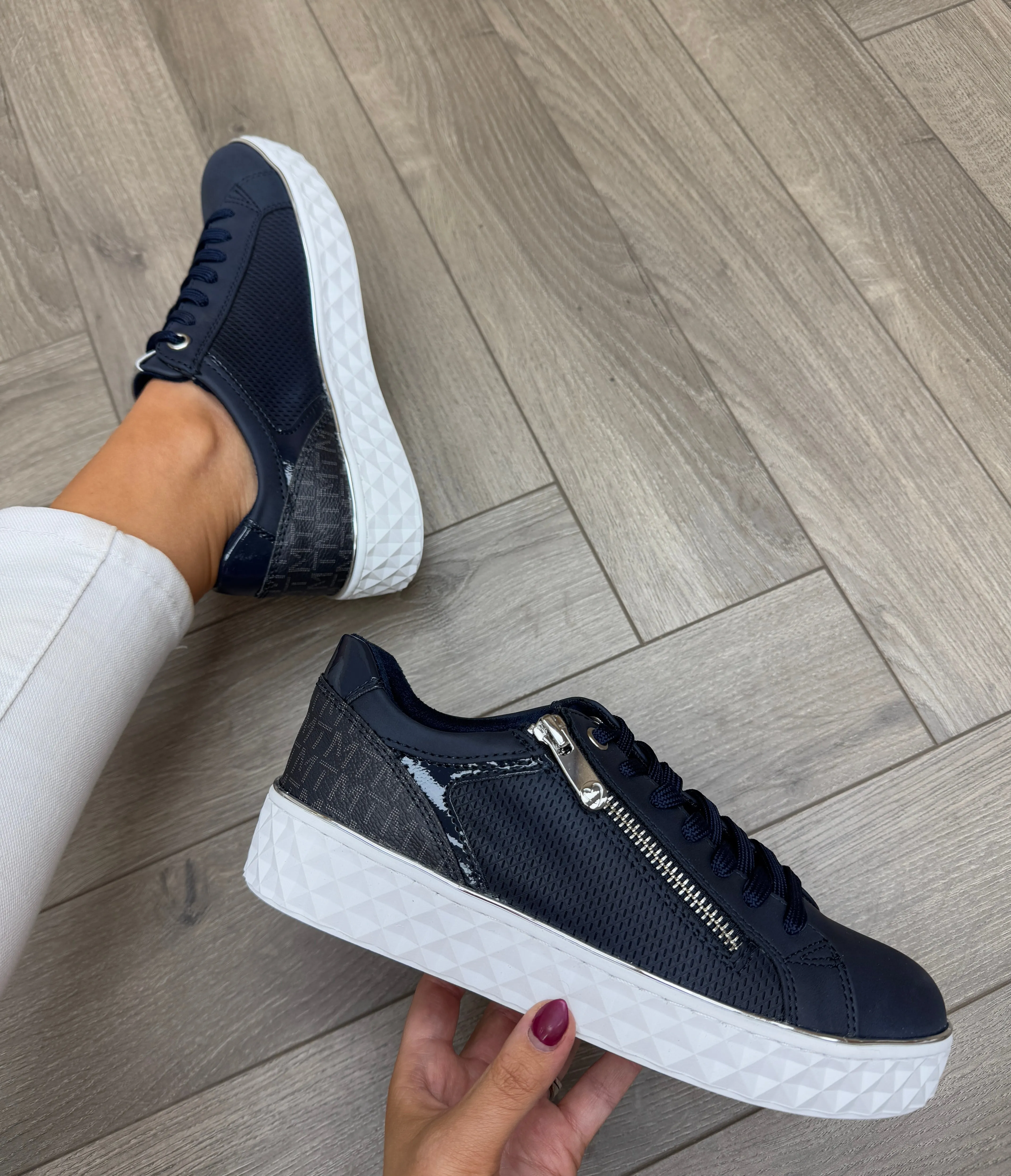 Marco Tozzi (SS25) Trainer with Side Zip 23709 - Navy Comb (MT20)