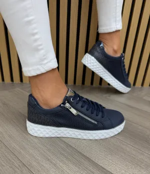 Marco Tozzi (SS25) Trainer with Side Zip 23709 - Navy Comb (MT20)