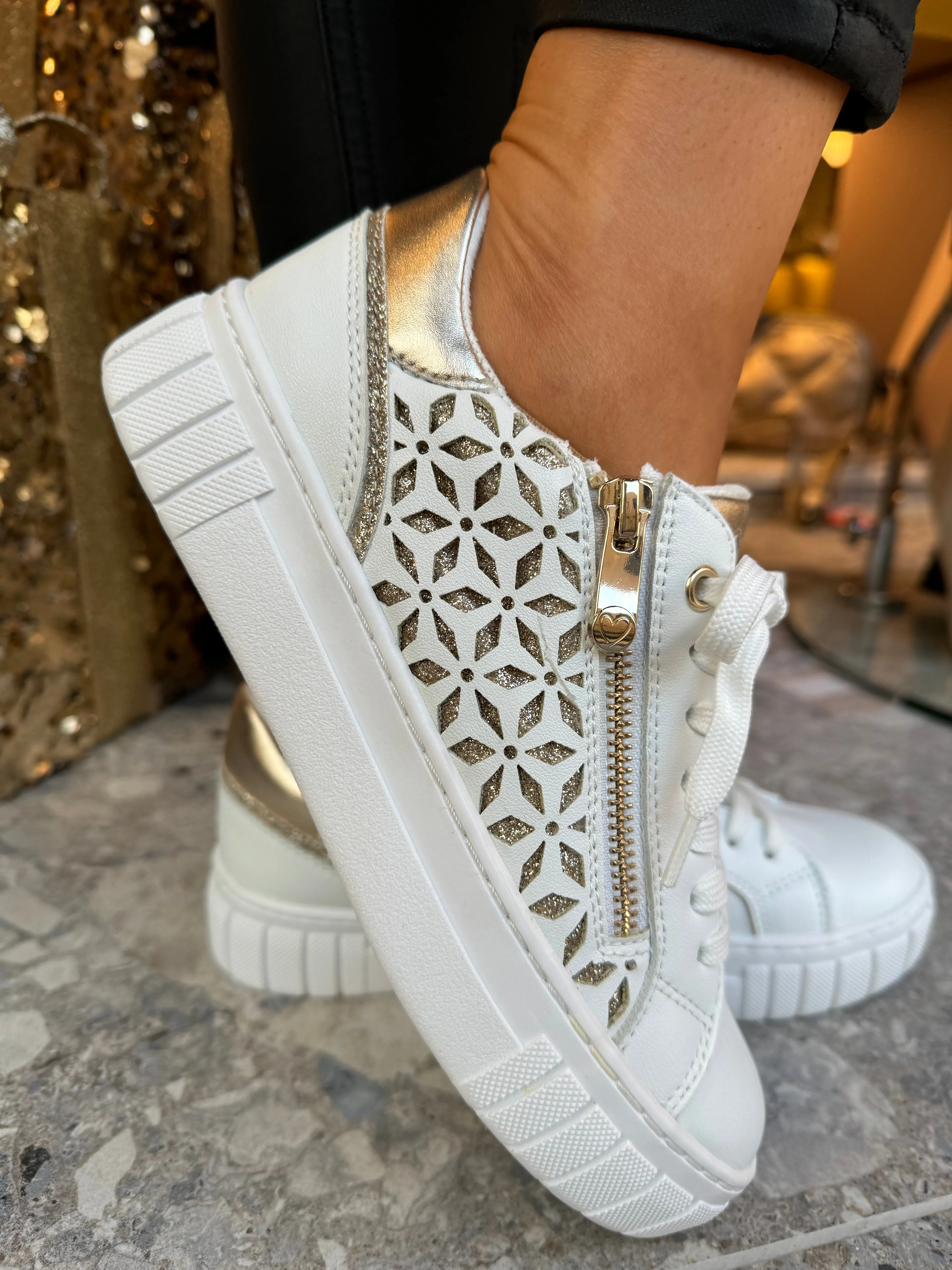 Marco Tozzi (SS25)Trainer with Side Laser Cut Design 2-23701-42 197 - White Comb (MT13)