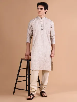 Men Beige Solid Straight Kurta Set