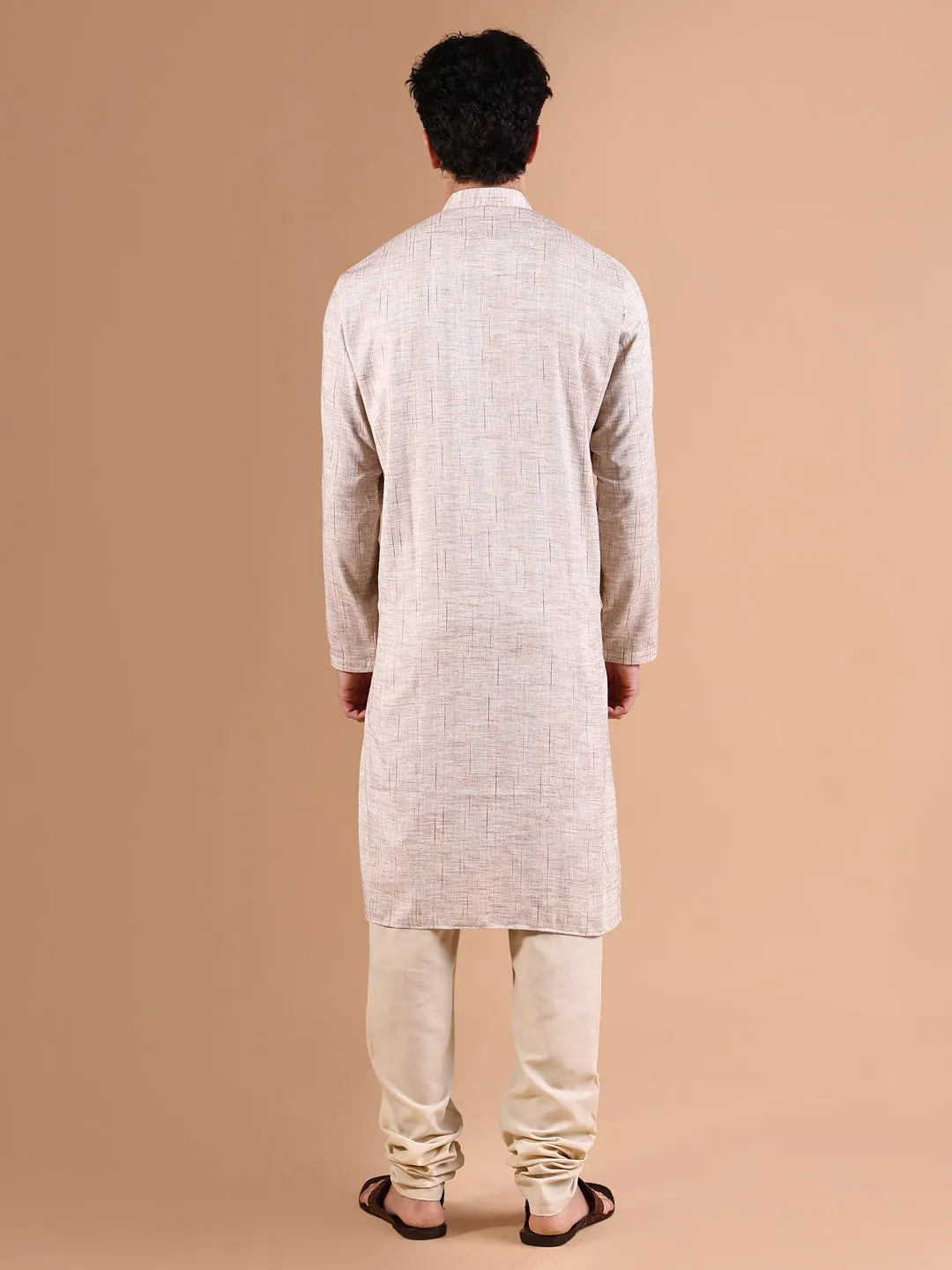 Men Beige Solid Straight Kurta Set