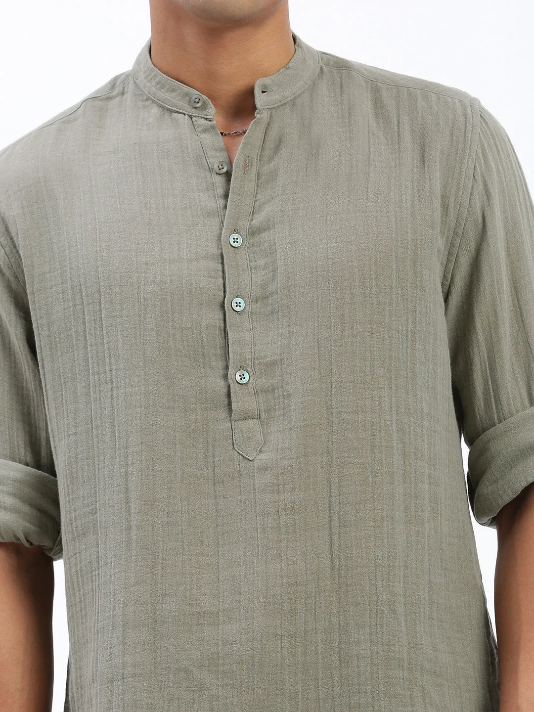 Men Green Cotton Solid Shirt