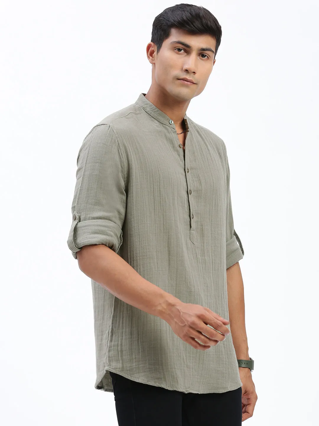 Men Green Cotton Solid Shirt