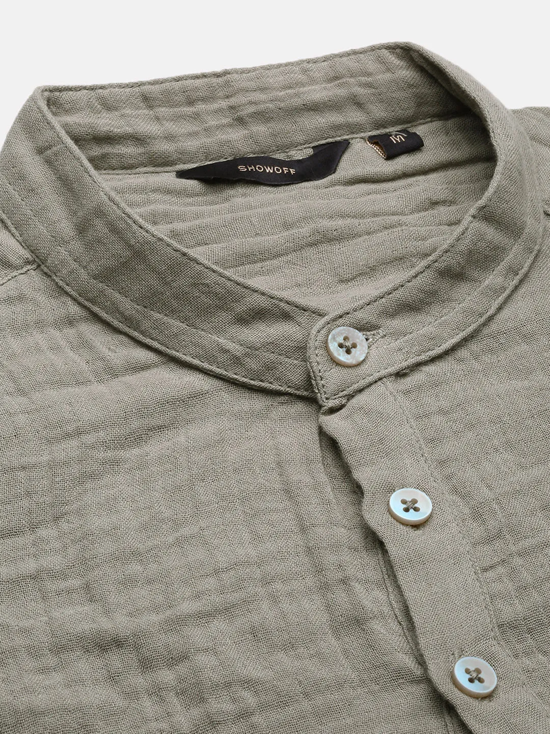 Men Green Cotton Solid Shirt
