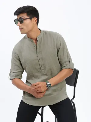 Men Green Cotton Solid Shirt