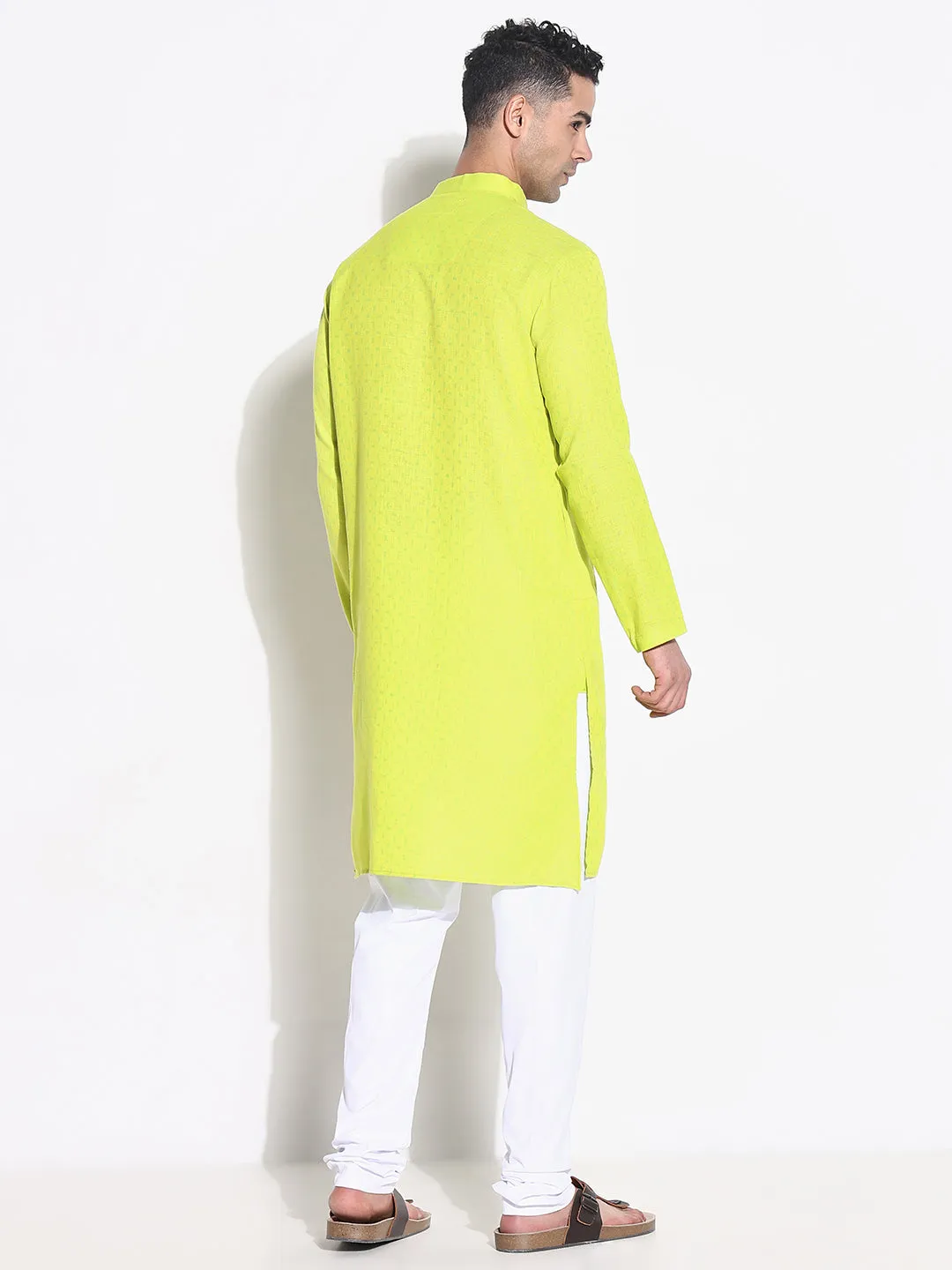 Men Green Mandarin Collar Kurta Set