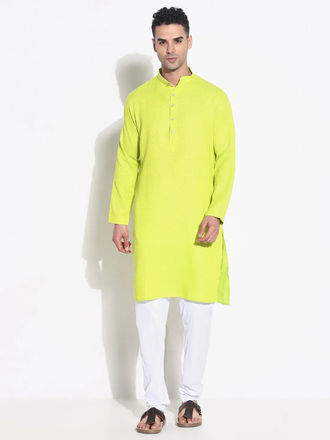 Men Green Mandarin Collar Kurta Set