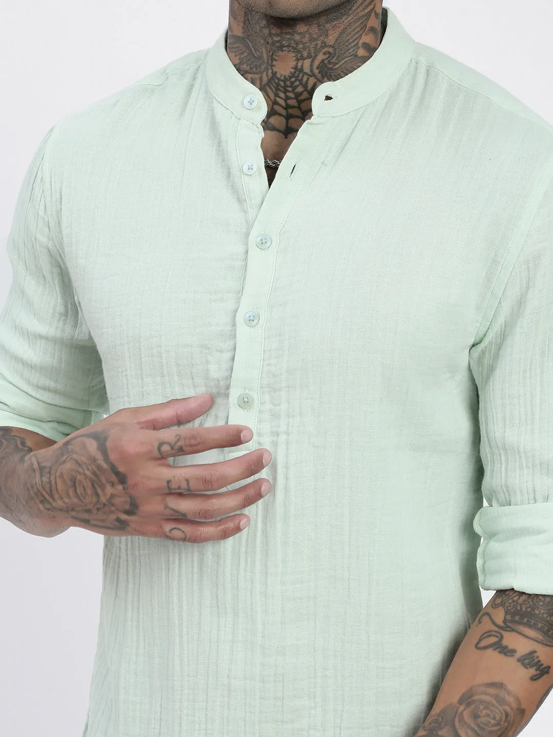 Men Green Solid Cotton Shirt