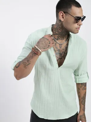 Men Green Solid Cotton Shirt
