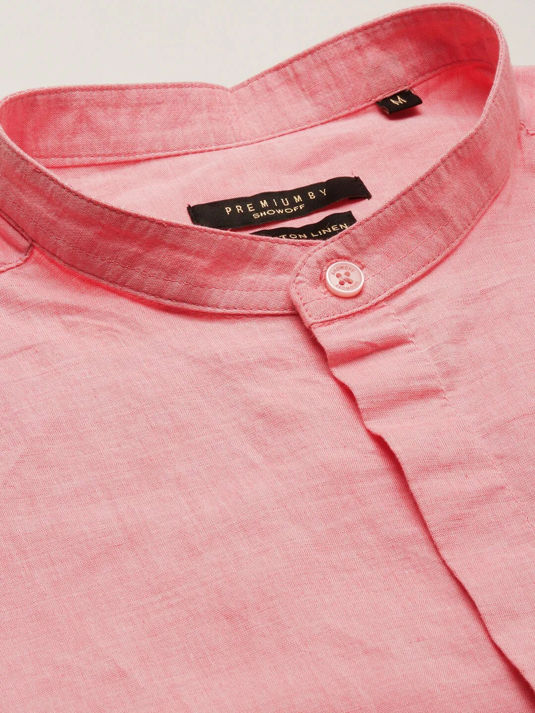 Men Peach Slim Fit Mandarin Collar Cotton Casual Shirt