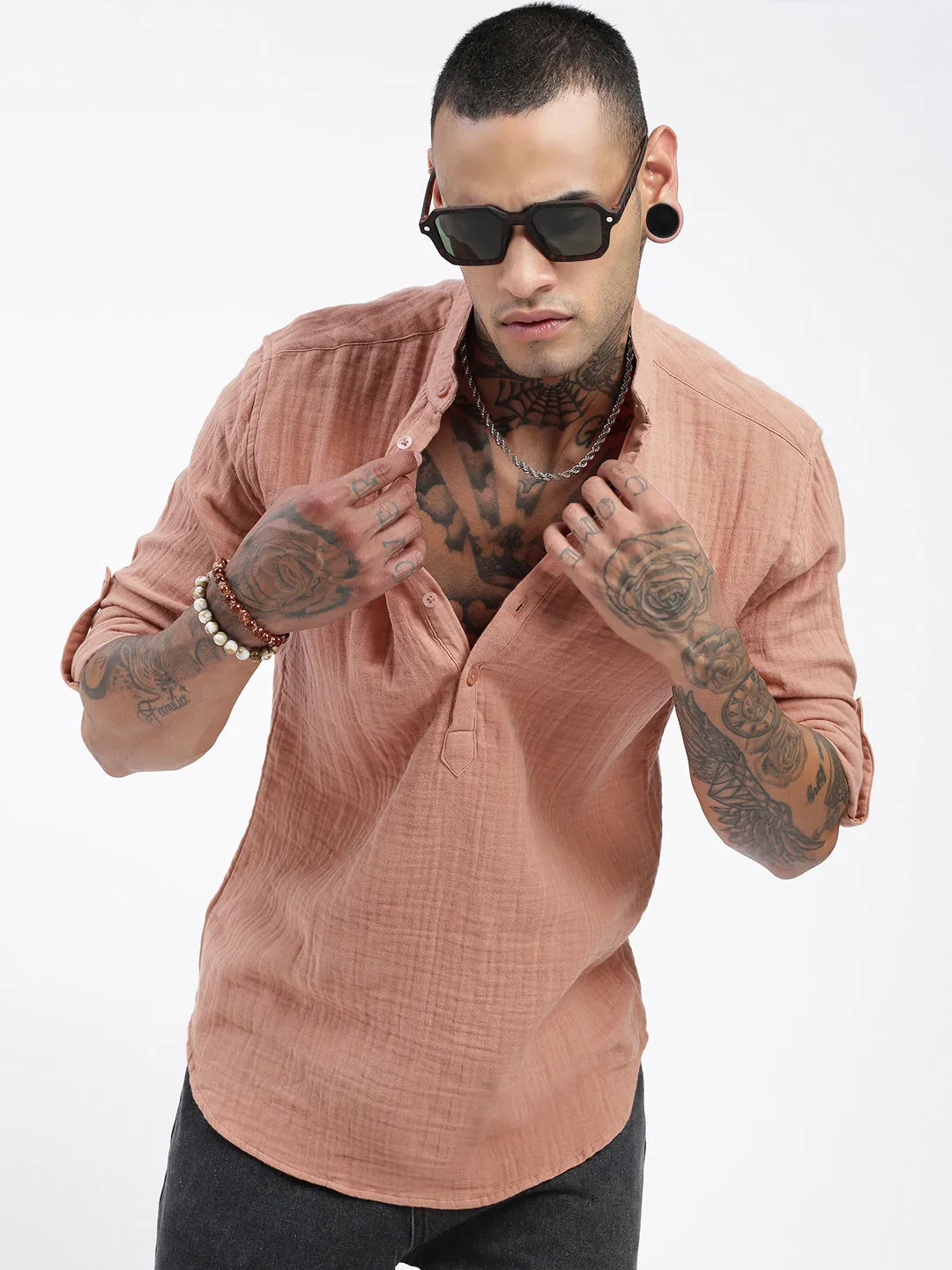 Men Peach Solid Shirt