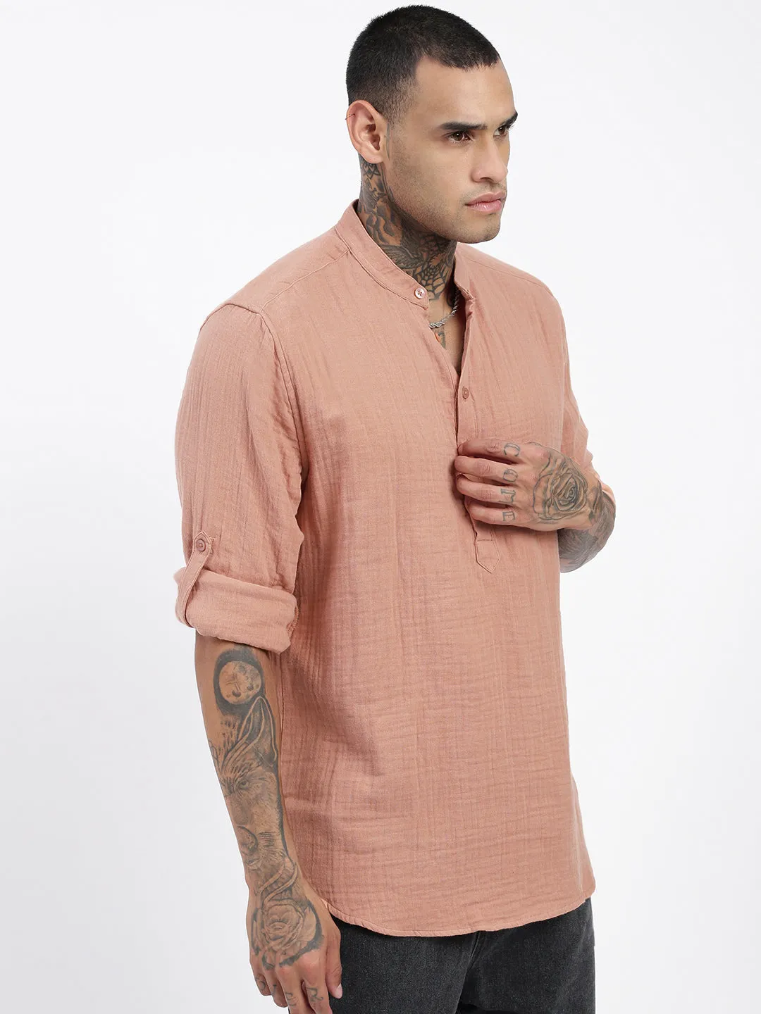 Men Peach Solid Shirt