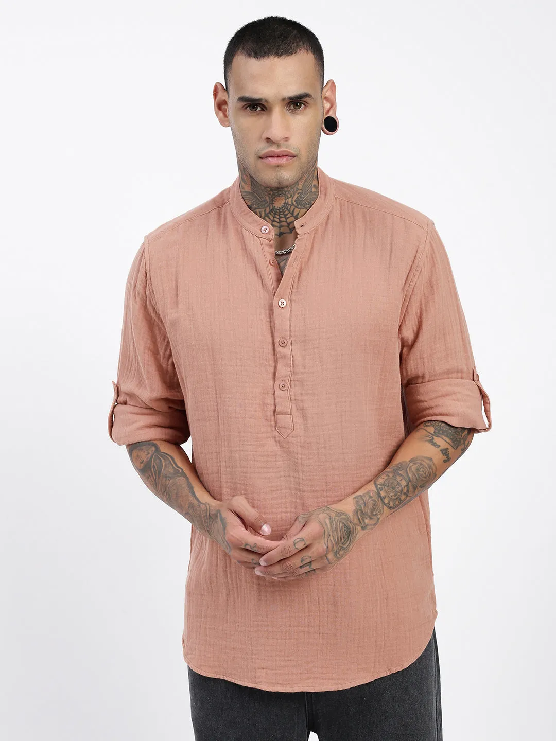 Men Peach Solid Shirt
