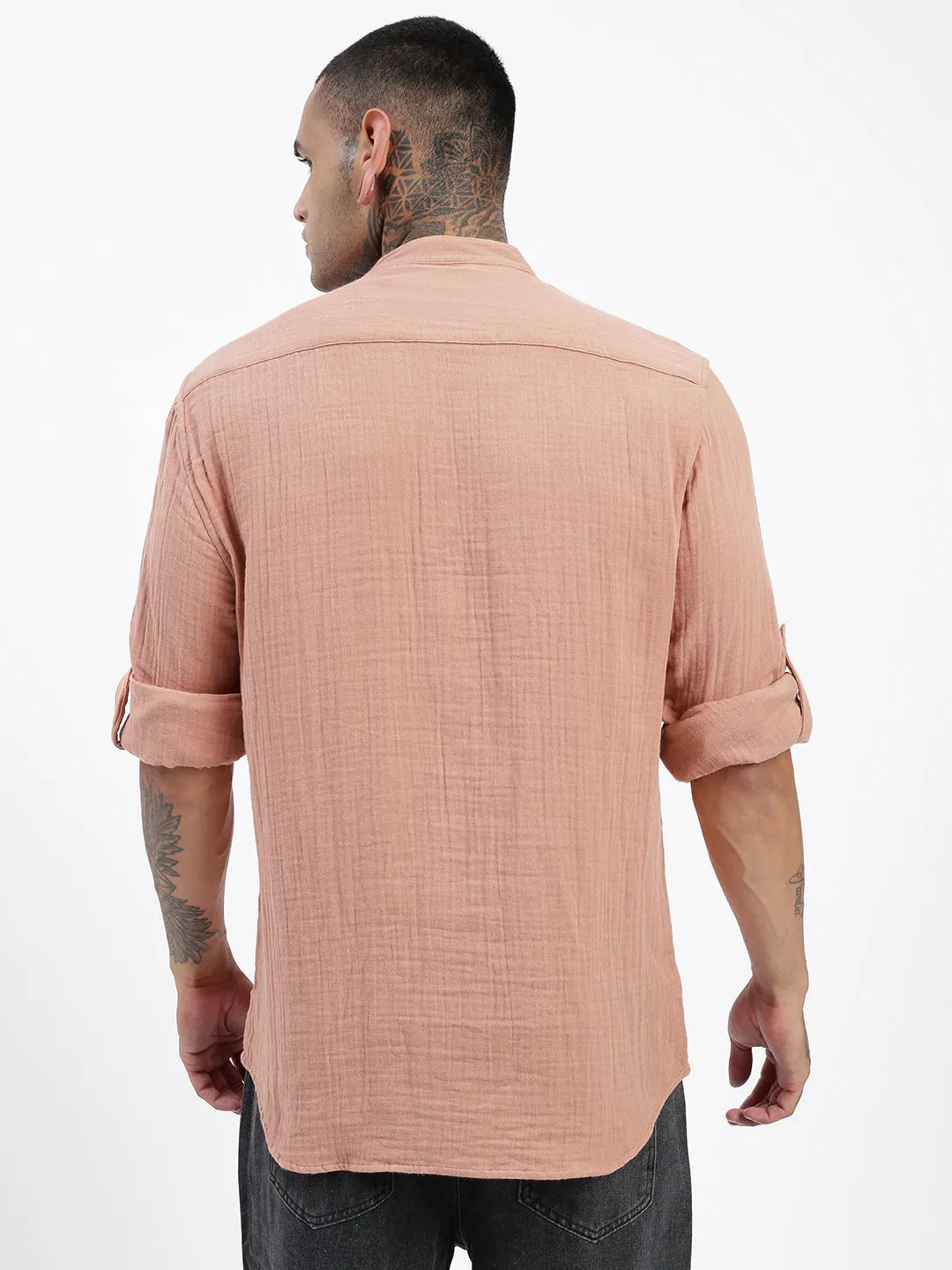 Men Peach Solid Shirt