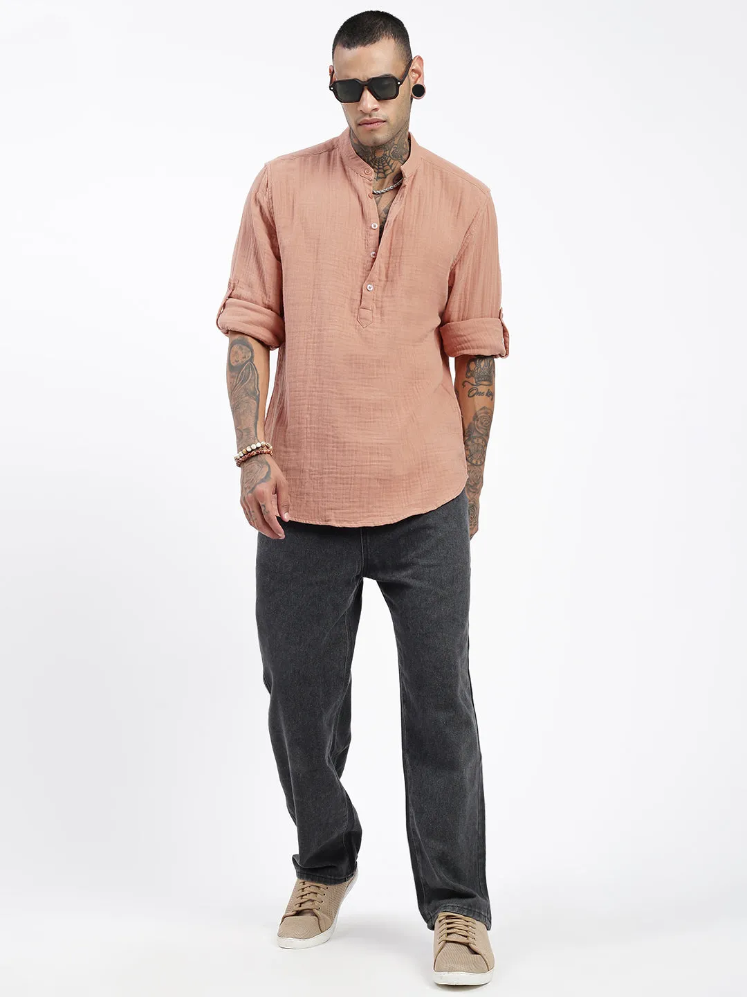 Men Peach Solid Shirt