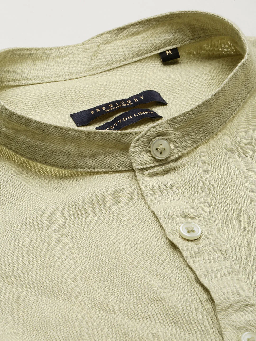 Men Sea Green Band Collar Short Sleeves Casual Shirts