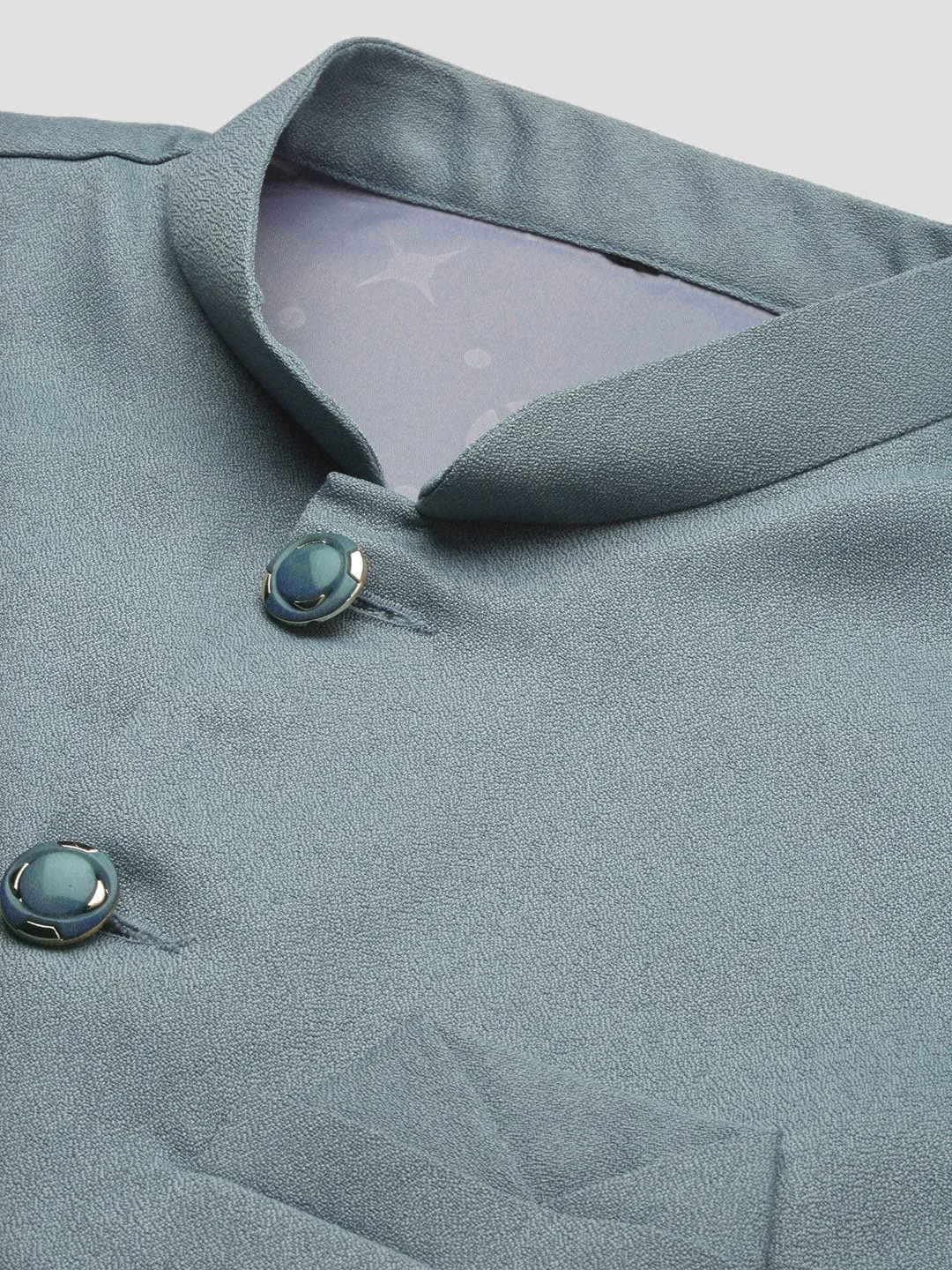 Men Sea Green Solid Slim-Fit Nehru Jacket