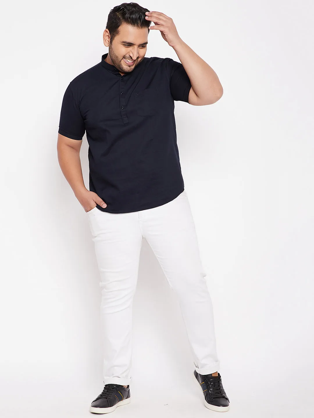 Men Solid Navy Blue Straight Shirt