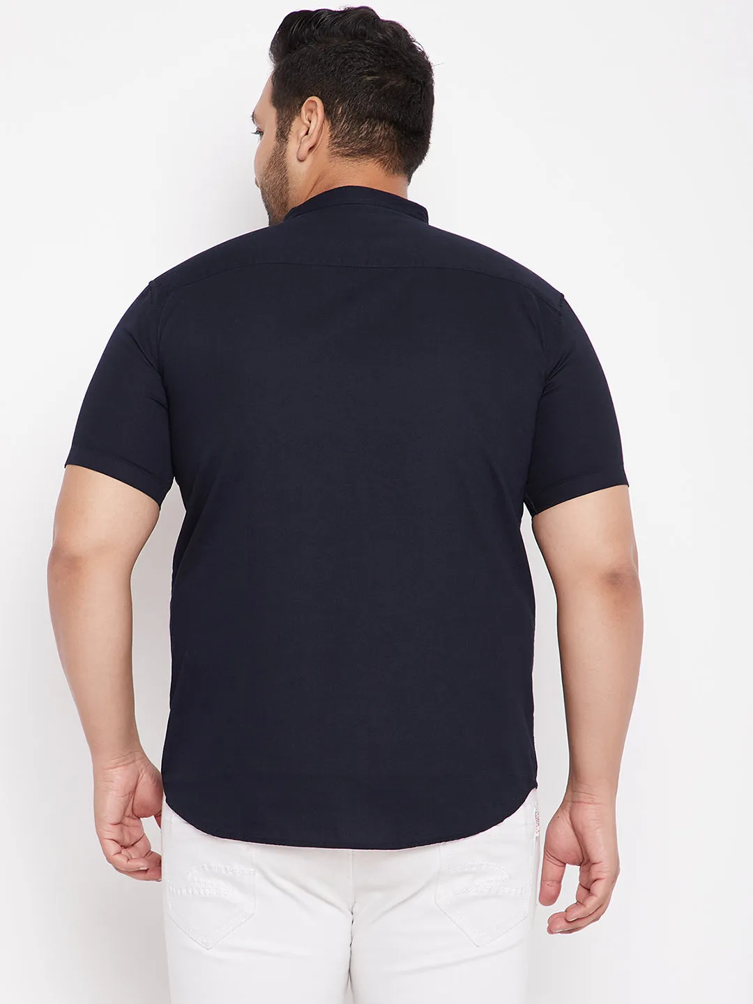Men Solid Navy Blue Straight Shirt
