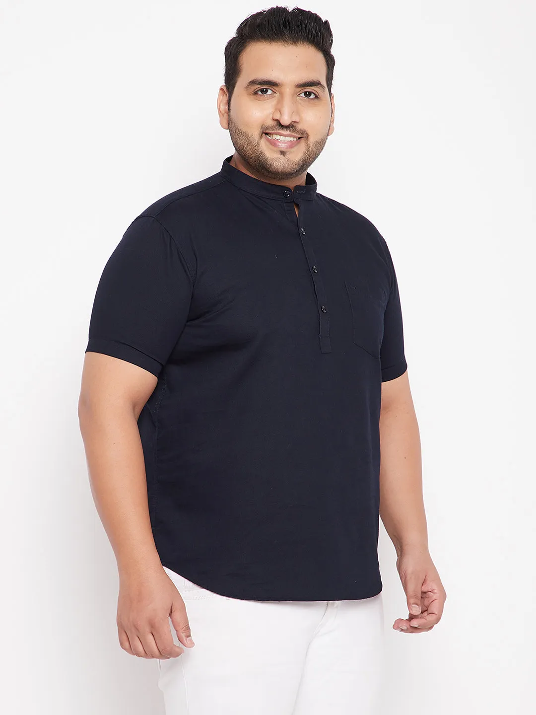 Men Solid Navy Blue Straight Shirt