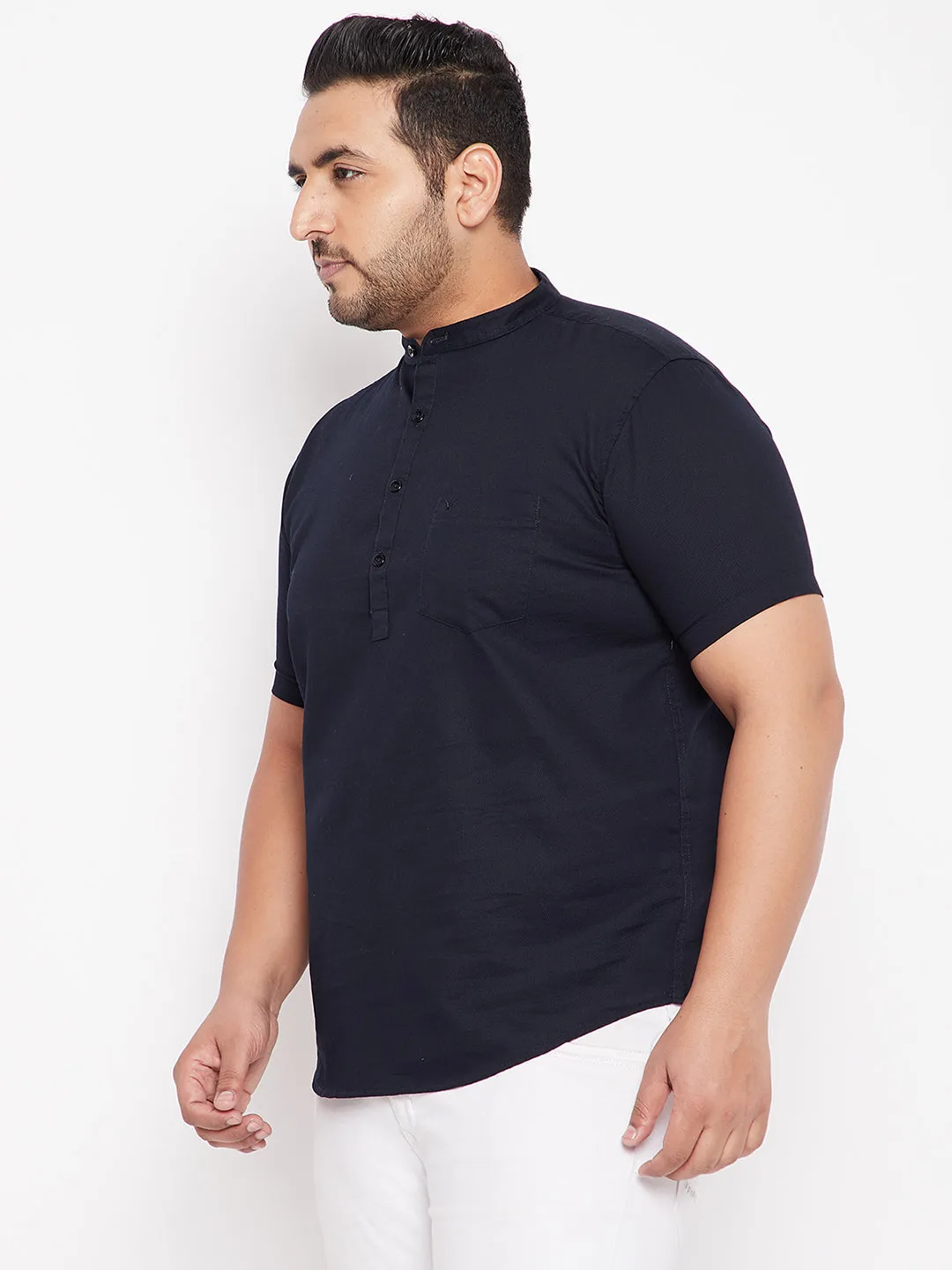 Men Solid Navy Blue Straight Shirt