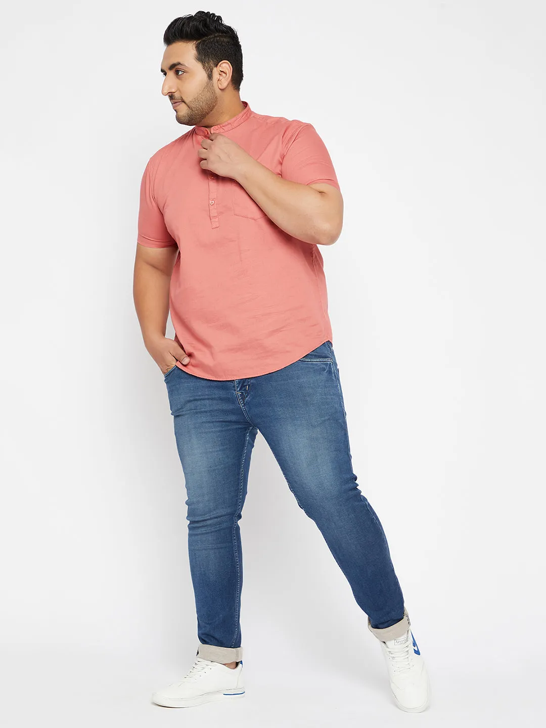 Men Solid Pink Straight Shirt