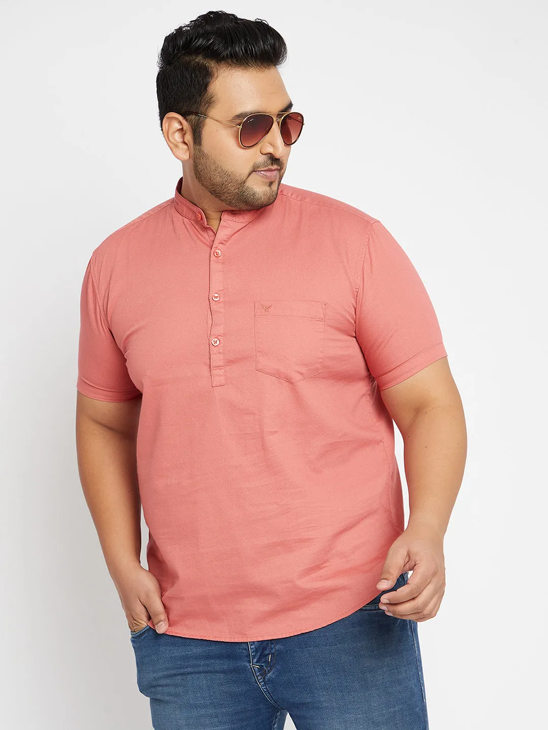 Men Solid Pink Straight Shirt