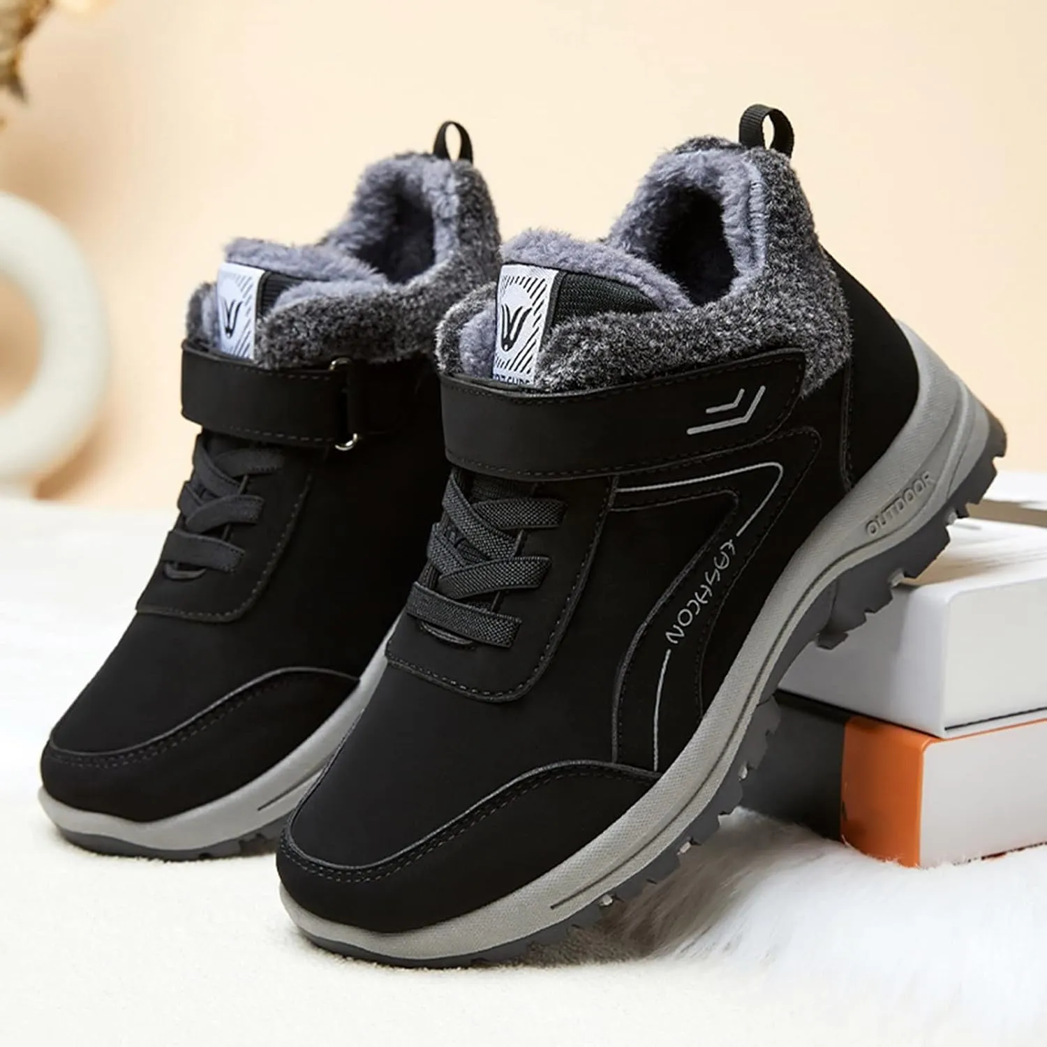 Men Work Boots Soft Toe Hiking Sneakers with Warm Fur Lining Women's Workout Shoes Non-Slip Winter Outdoor Botas Waterproof Non Slip Hike Grounded Footwear