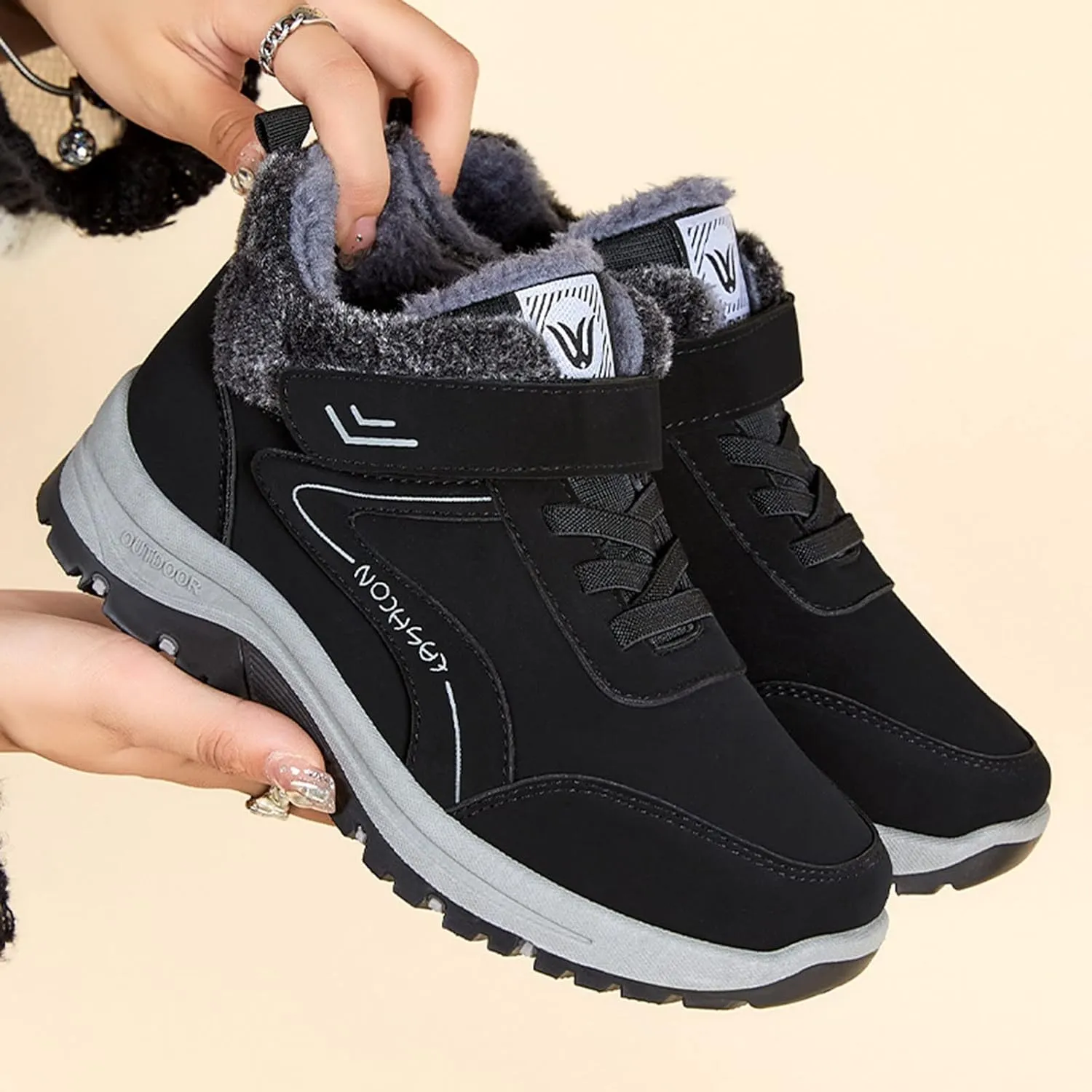 Men Work Boots Soft Toe Hiking Sneakers with Warm Fur Lining Women's Workout Shoes Non-Slip Winter Outdoor Botas Waterproof Non Slip Hike Grounded Footwear