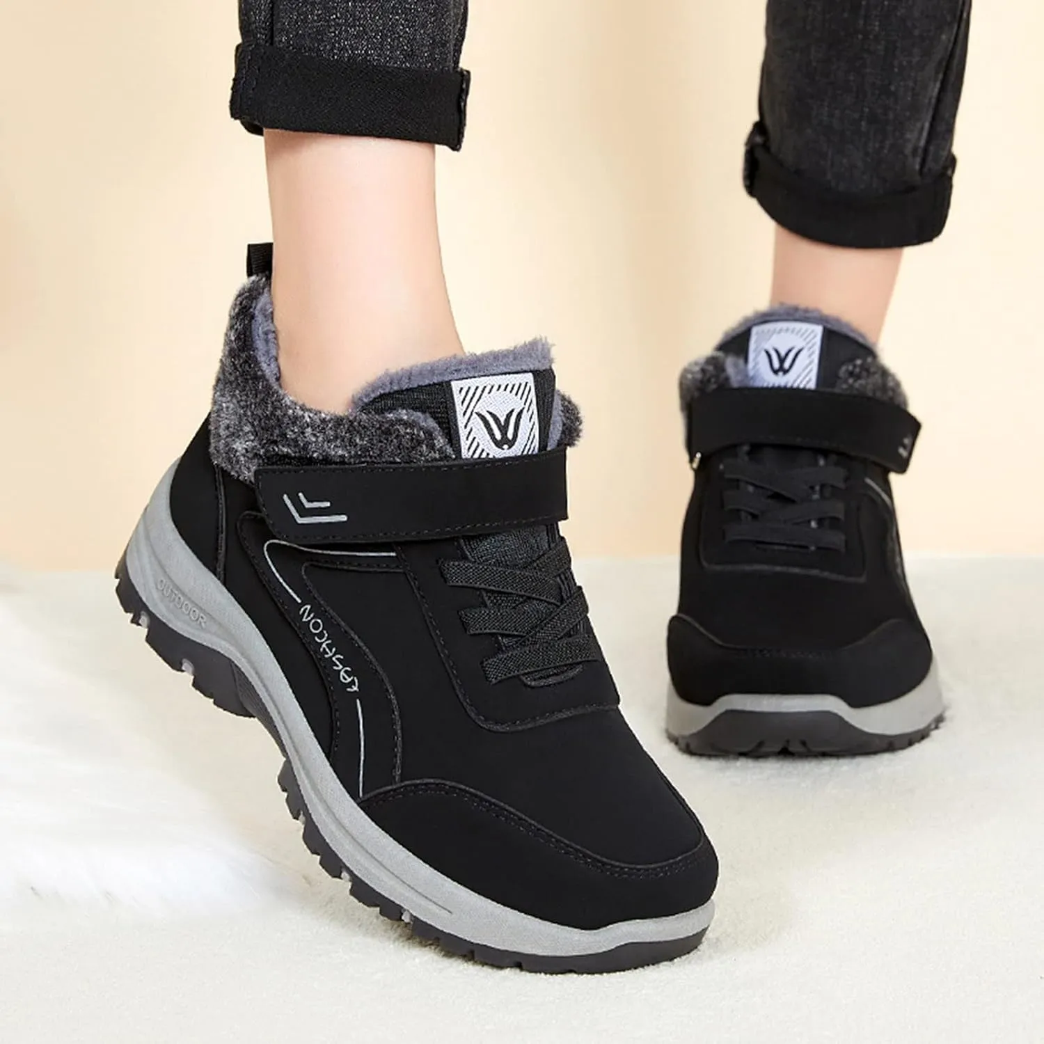 Men Work Boots Soft Toe Hiking Sneakers with Warm Fur Lining Women's Workout Shoes Non-Slip Winter Outdoor Botas Waterproof Non Slip Hike Grounded Footwear