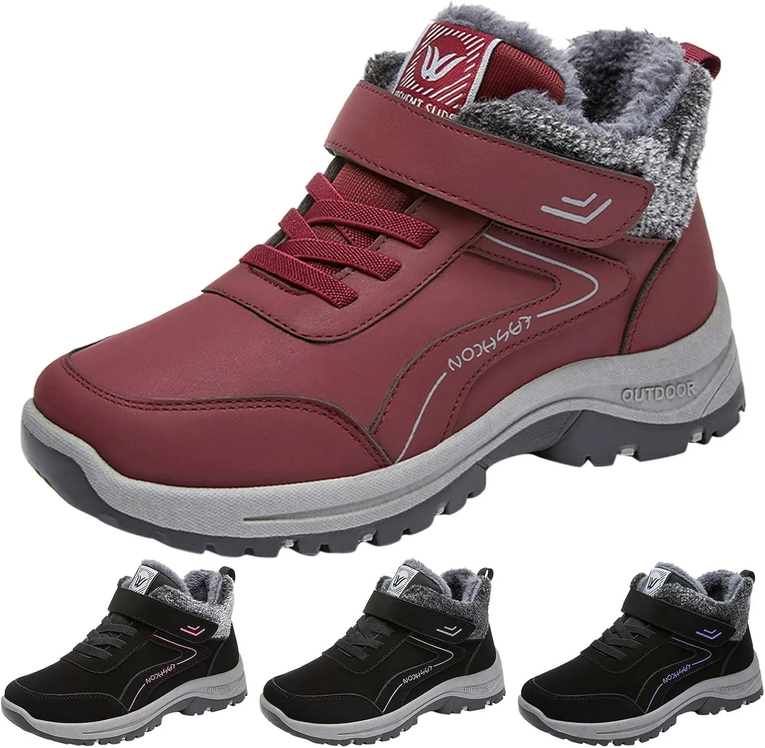 Men Work Boots Soft Toe Hiking Sneakers with Warm Fur Lining Women's Workout Shoes Non-Slip Winter Outdoor Botas Waterproof Non Slip Hike Grounded Footwear