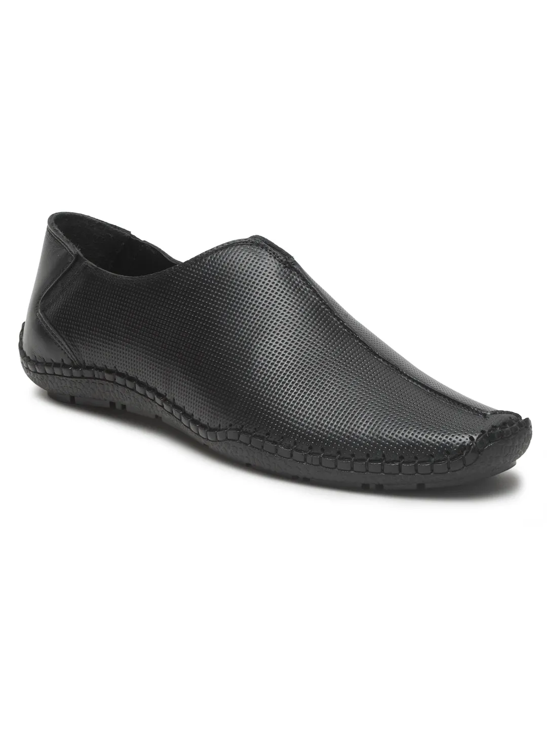 Men's Black Texture Leather Flexi 360 Moccasins