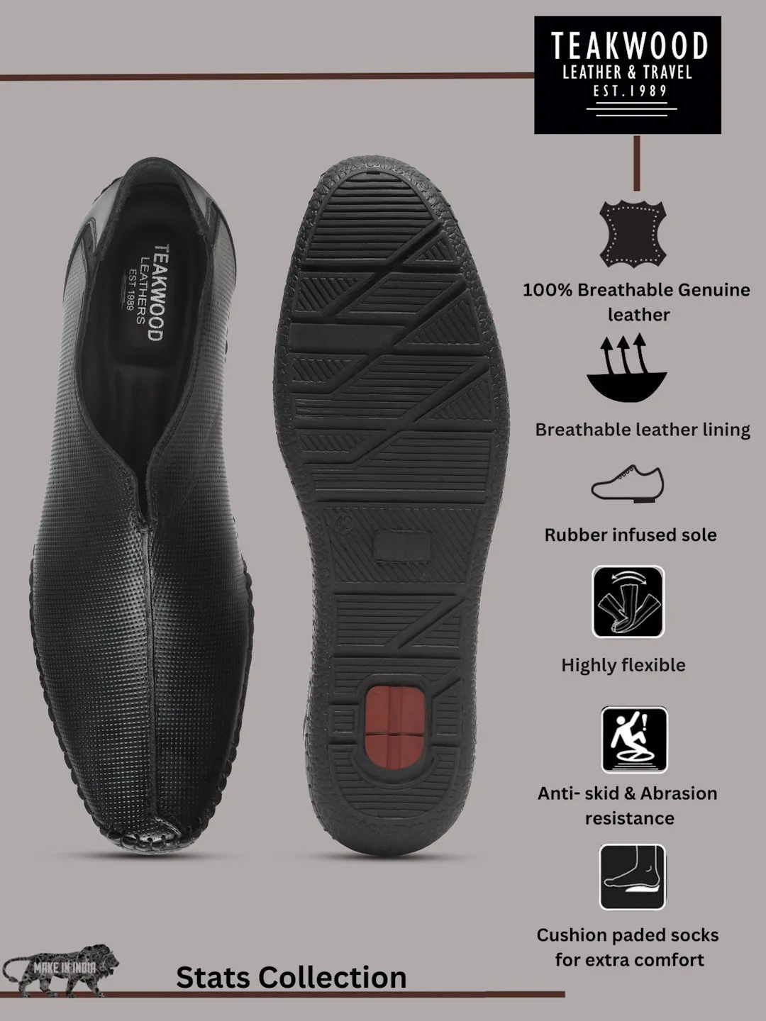 Men's Black Texture Leather Flexi 360 Moccasins