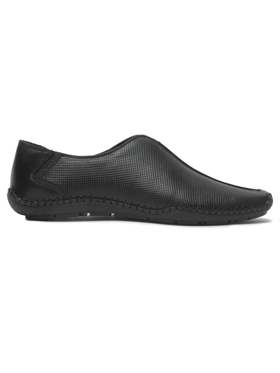 Men's Black Texture Leather Flexi 360 Moccasins