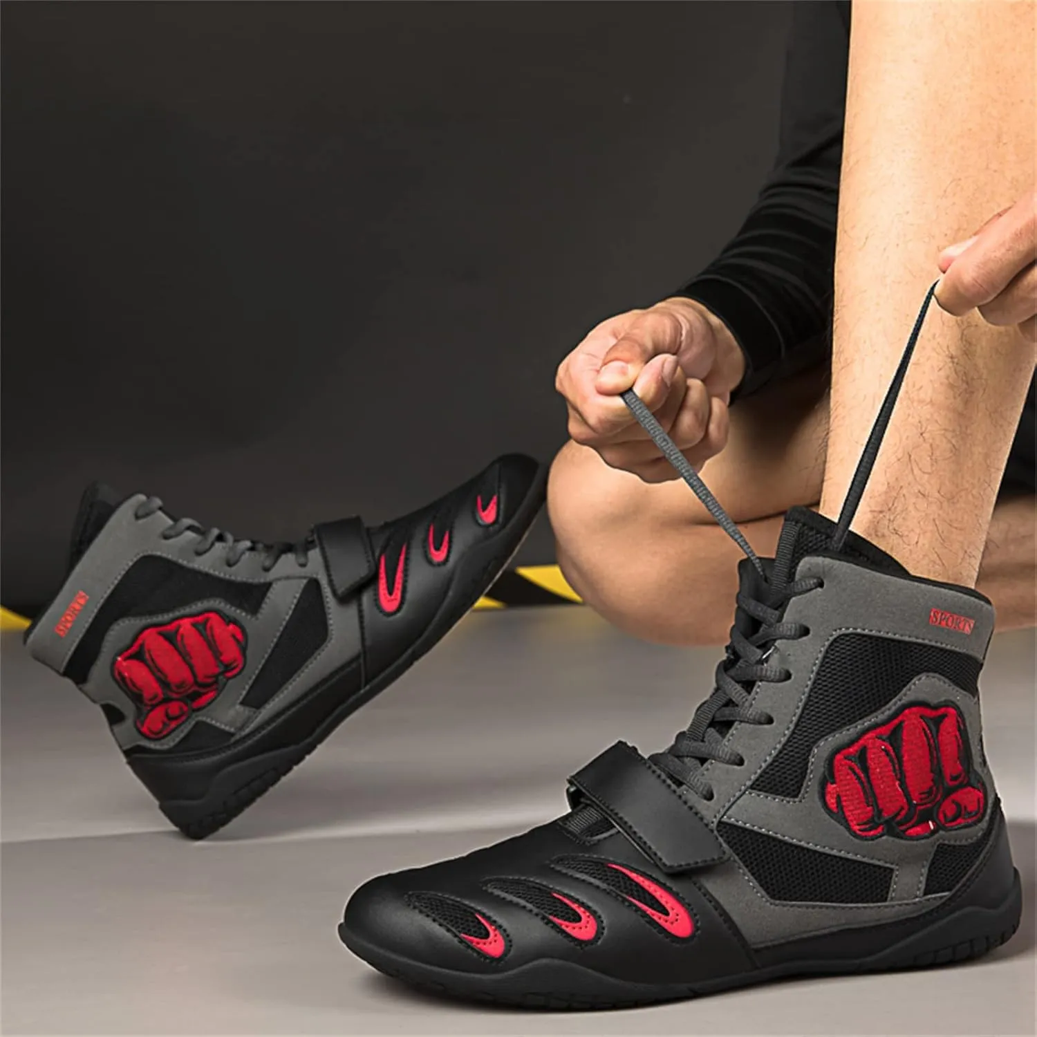 Men's Boxing Shoes, Squat Sneakers Casual Boxing Workout Shoes for Men Non-Slip Wrestling Weightlifting Shoes