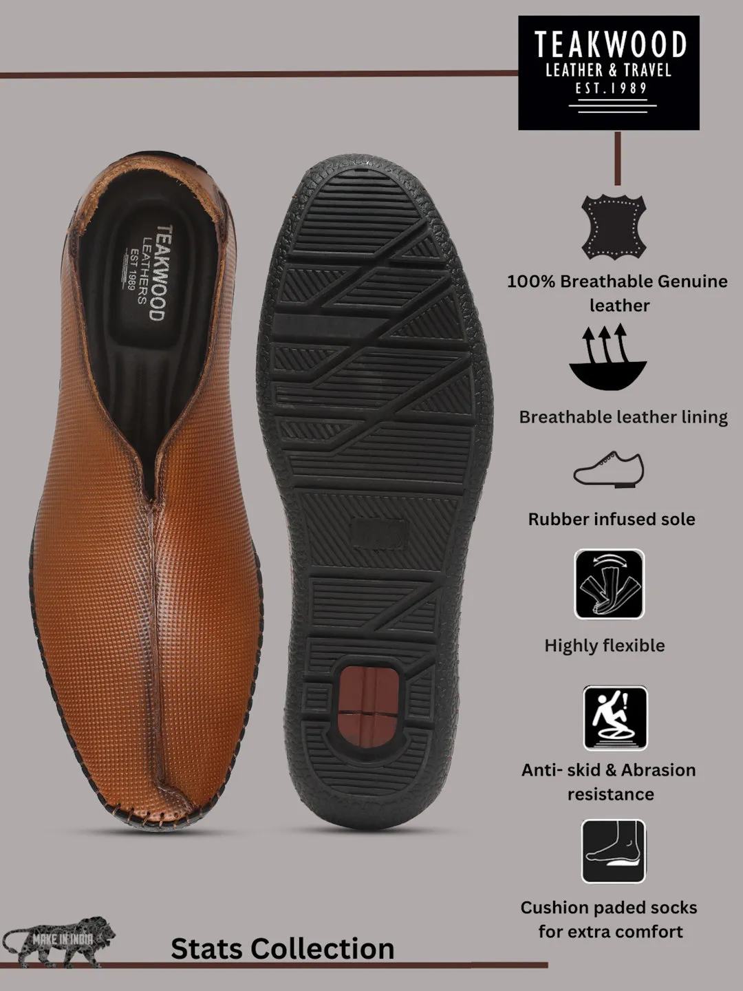 Men's Tan Texture Leather Flexi 360 Moccasins