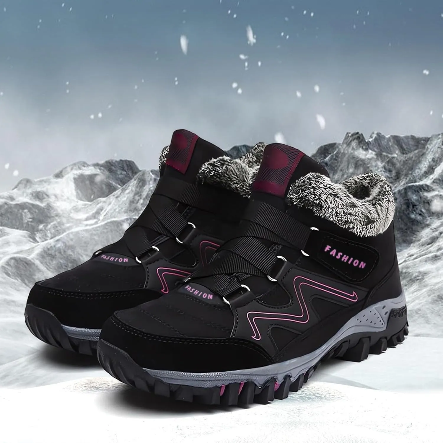 Men's Work Boots Wide Width Hiking Sneakers Shoes with Fur Lined Women's Workout Shoes Comfortable Winter Backpacking Snow Botas Warm Water Hike Grounded Footwear