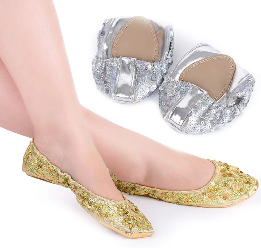 Milisten 1 Pair Womens Ballerina Bling Metallic Shine Women Slippers Glitter Ballerina Flat Shoes Size XL 40-41