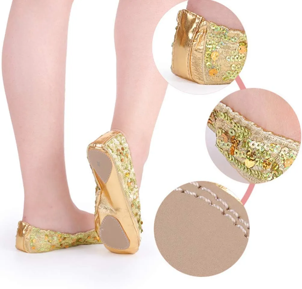 Milisten 1 Pair Womens Ballerina Bling Metallic Shine Women Slippers Glitter Ballerina Flat Shoes Size XL 40-41