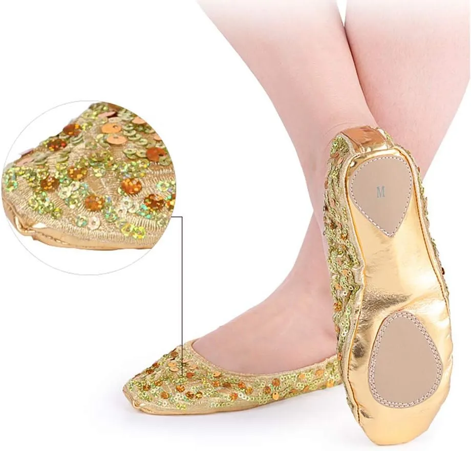 Milisten 1 Pair Womens Ballerina Bling Metallic Shine Women Slippers Glitter Ballerina Flat Shoes Size XL 40-41